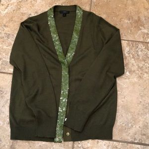 JCrew Green Harlow cardigan with sequins